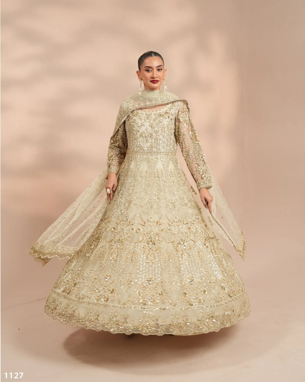 3 Piece Net Maxi Stitched | 1127-ST-NT - Sha Posh Textile
