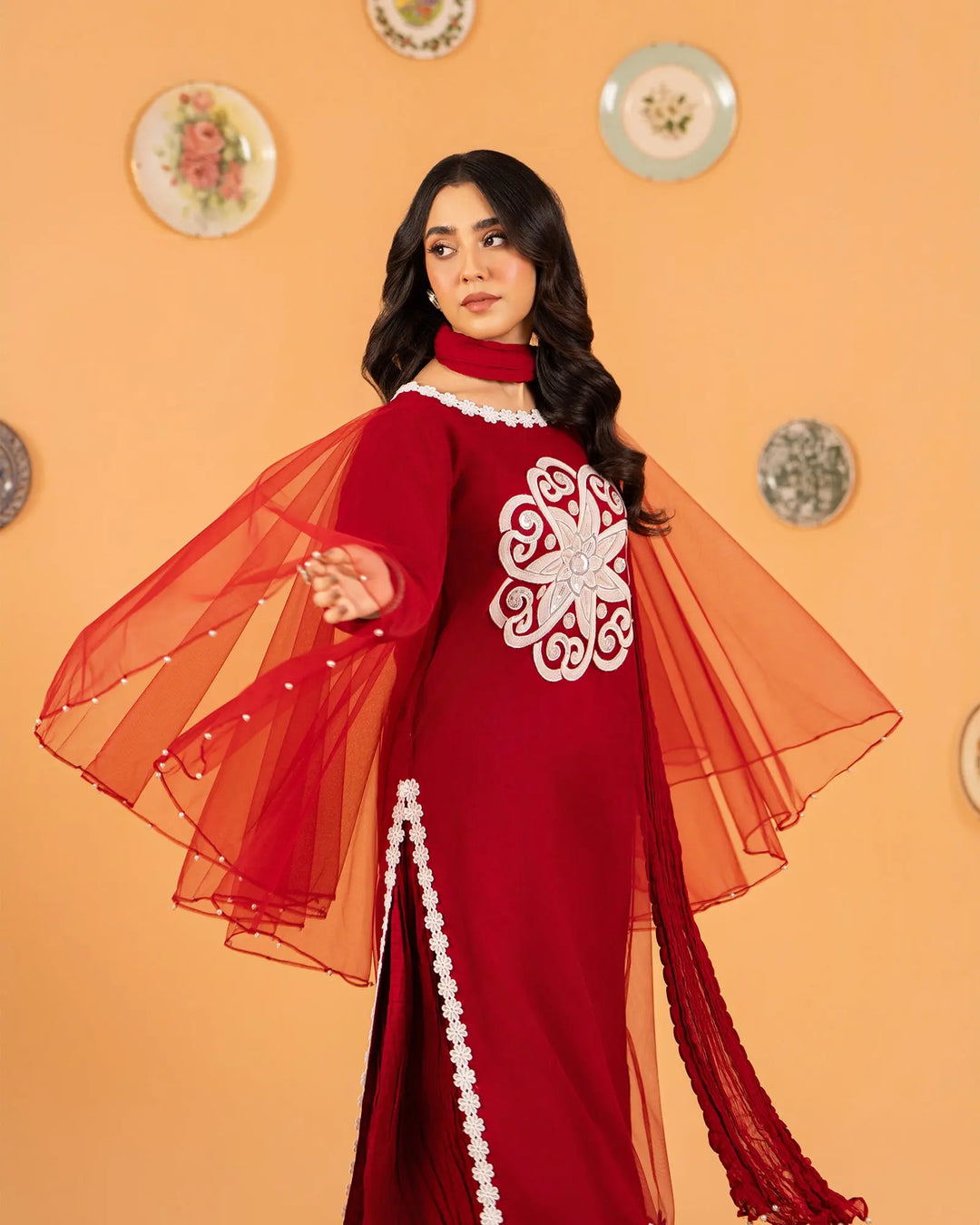 3 Piece Net Suit Stitched | 9708-IG-NT - Sha Posh Textile