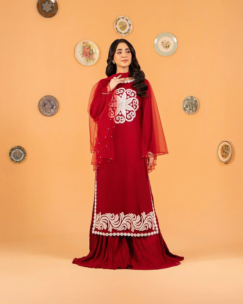 3 Piece Net Suit Stitched | 9708-IG-NT - Sha Posh Textile