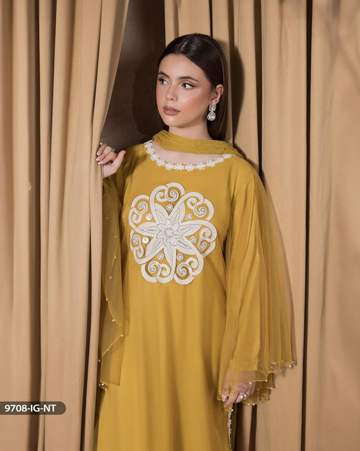 3 Piece Net Suit Stitched | 9708-IG-NT - Sha Posh Textile