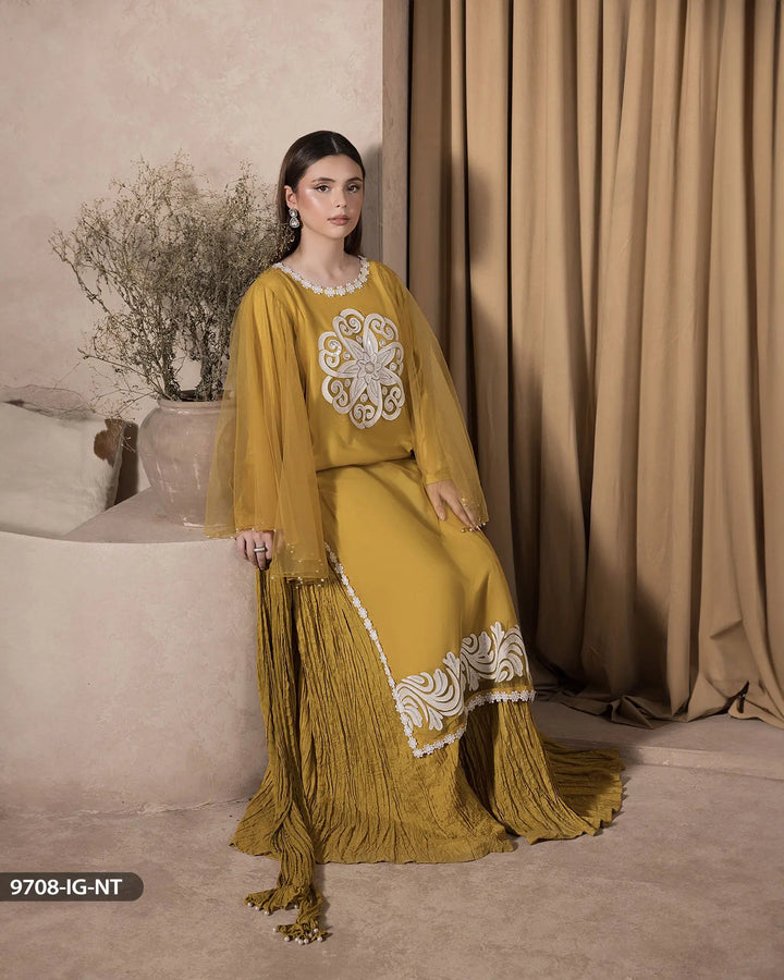 3 Piece Net Suit Stitched | 9708-IG-NT - Sha Posh Textile