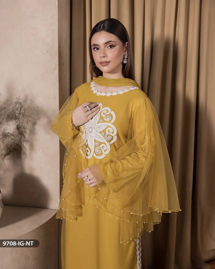 3 Piece Net Suit Stitched | 9708-IG-NT - Sha Posh Textile