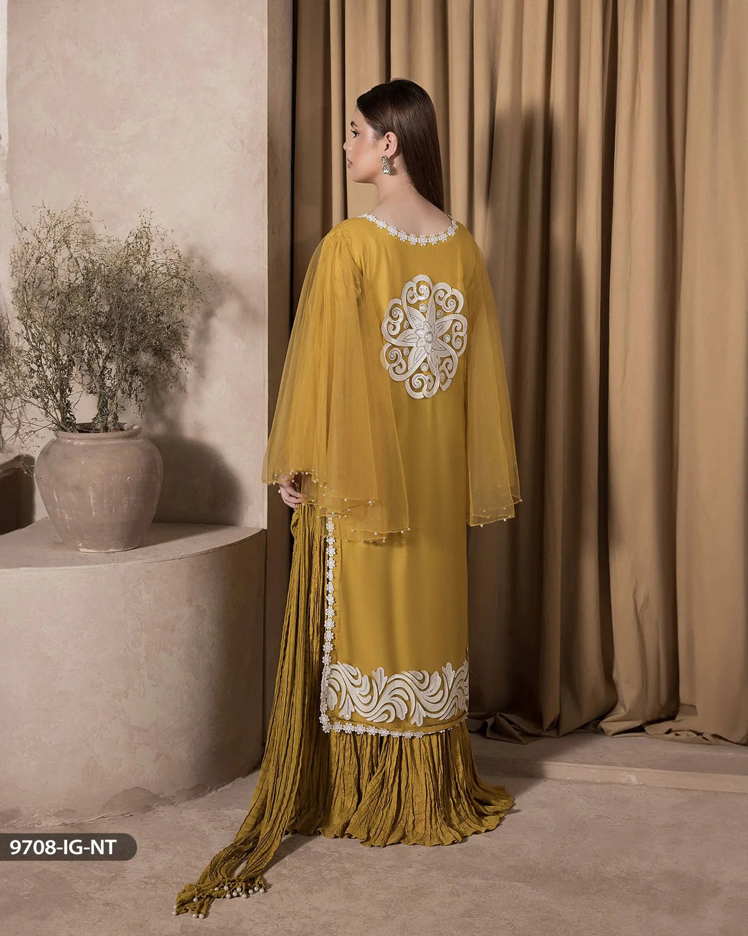 3 Piece Net Suit Stitched | 9708-IG-NT - Sha Posh Textile