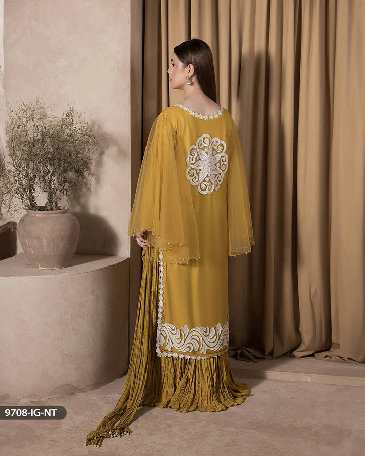 3 Piece Net Suit Stitched | 9708-IG-NT - Sha Posh Textile