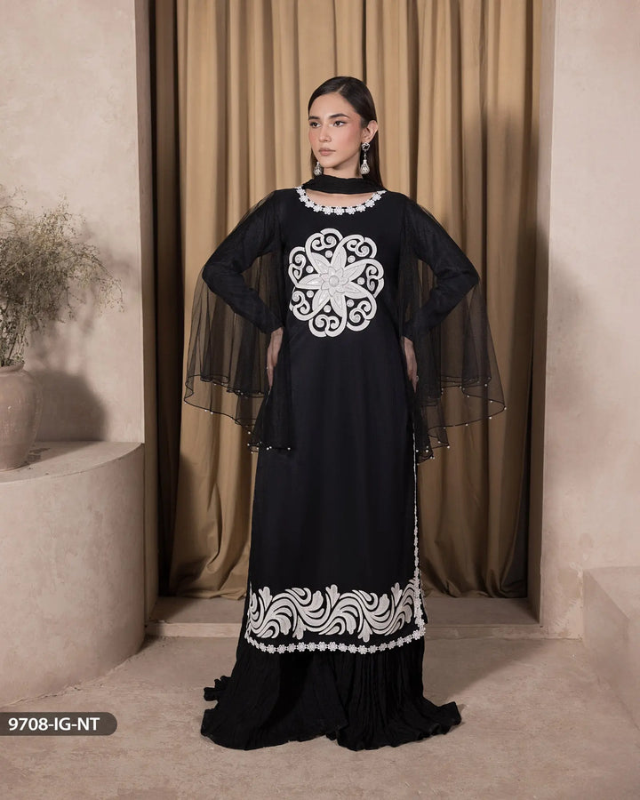 3 Piece Net Suit Stitched | 9708-IG-NT - Sha Posh Textile