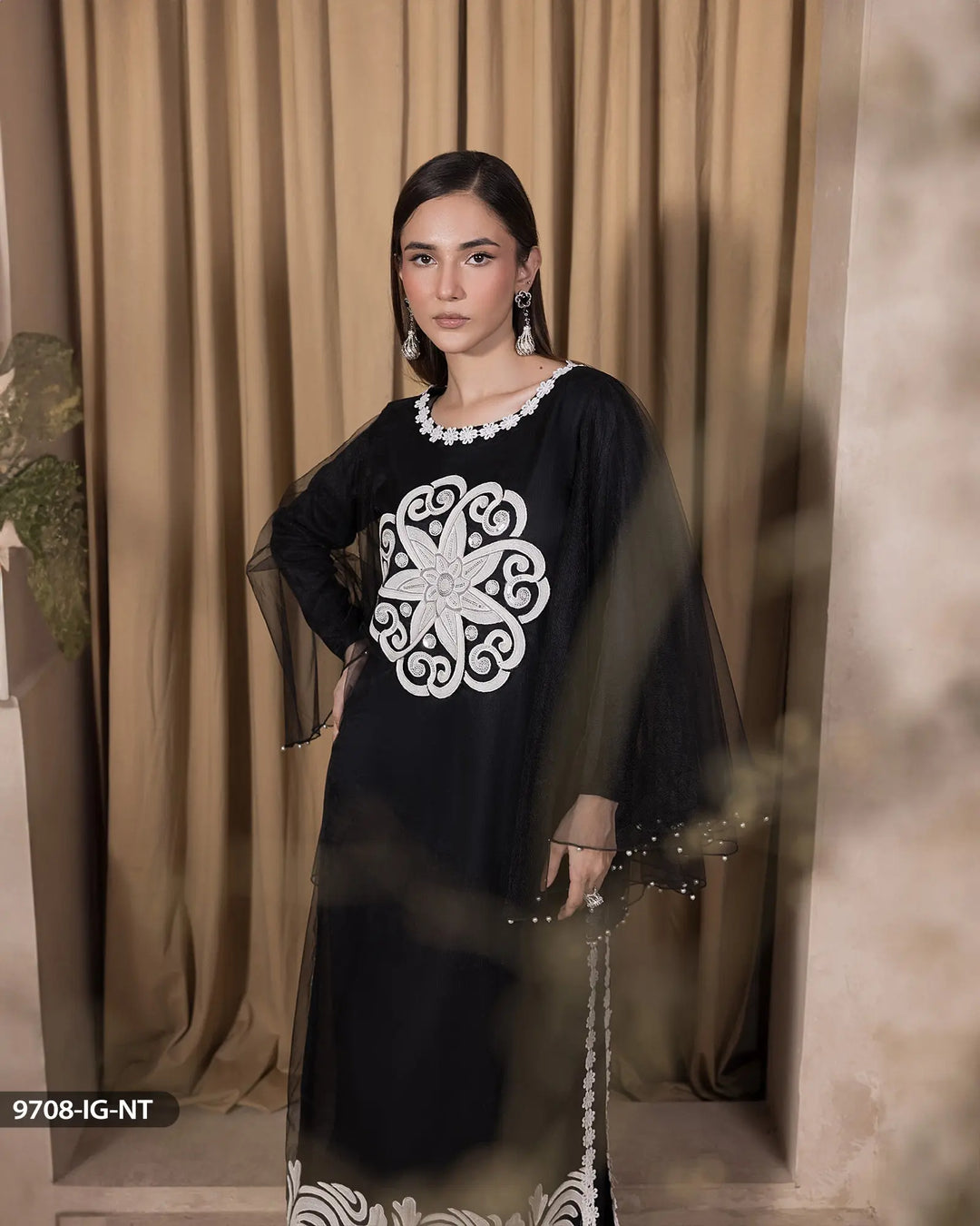 3 Piece Net Suit Stitched | 9708-IG-NT - Sha Posh Textile