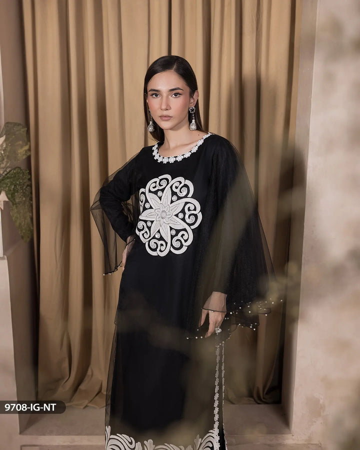 3 Piece Net Suit Stitched | 9708-IG-NT - Sha Posh Textile