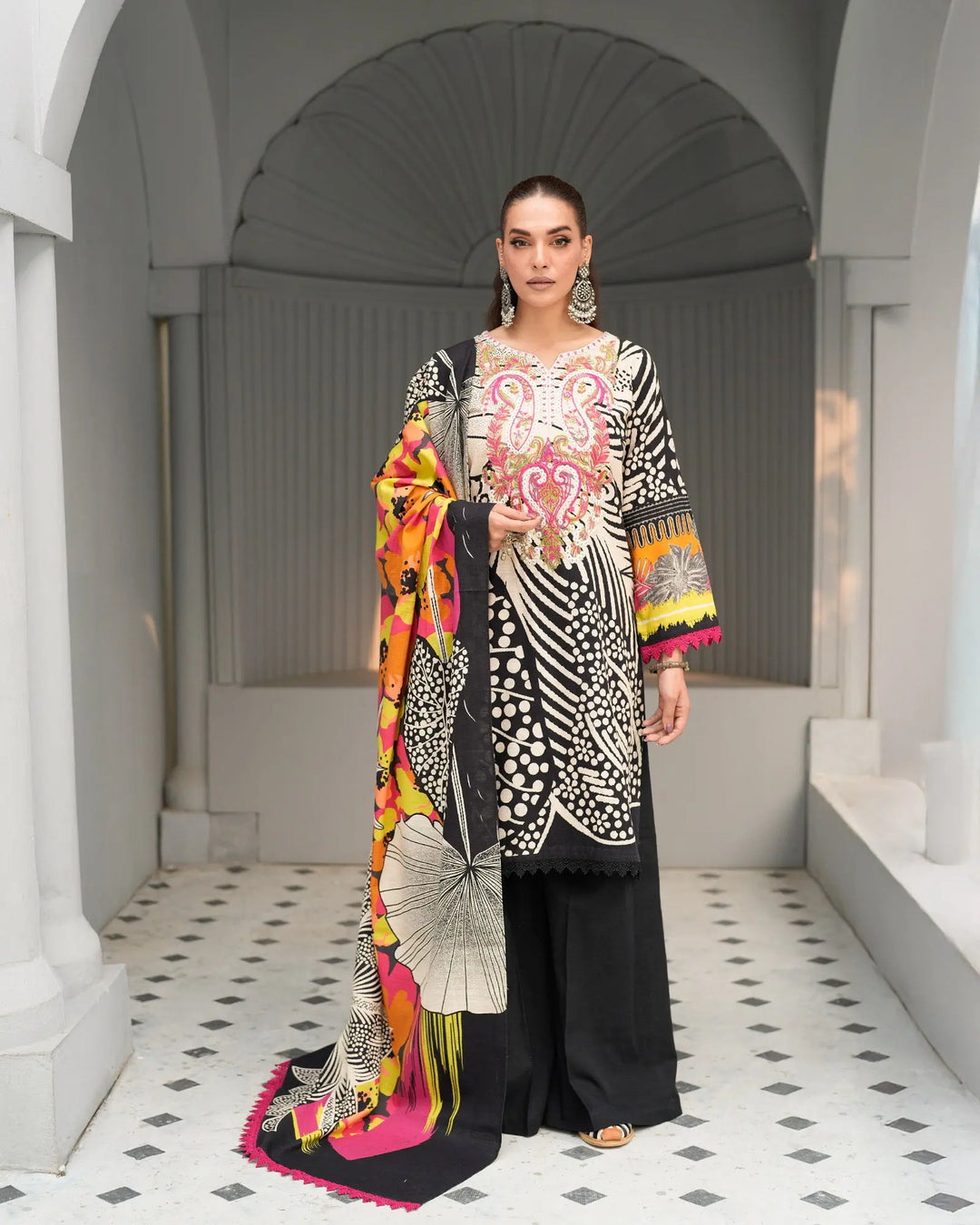3 Piece - Printed Embroidered Khaddar Suit Unstitched | UNFF019 - Sha Posh Textile
