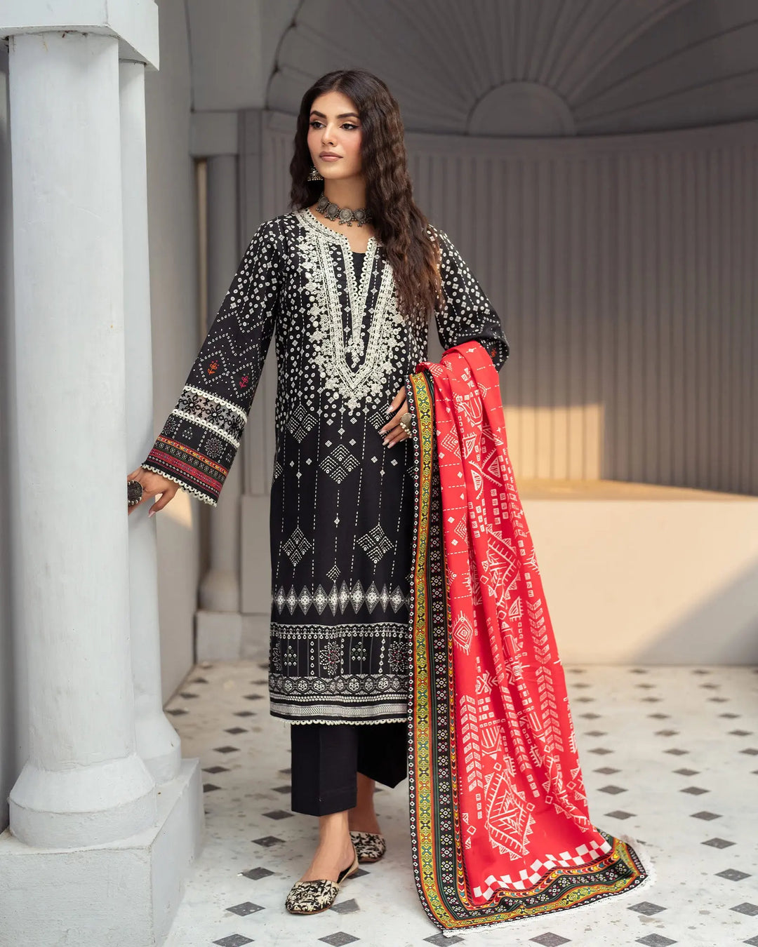 3 Piece - Printed Embroidered Khaddar Suit Unstitched | UNFF033-KD - Sha Posh Textile