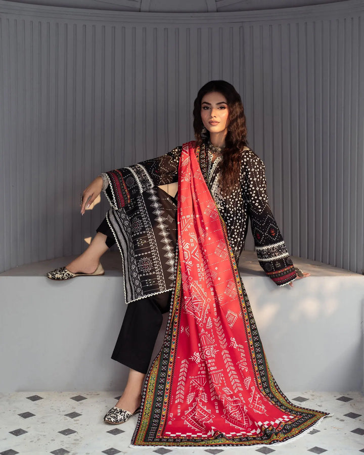 3 Piece - Printed Embroidered Khaddar Suit Unstitched | UNFF033-KD - Sha Posh Textile