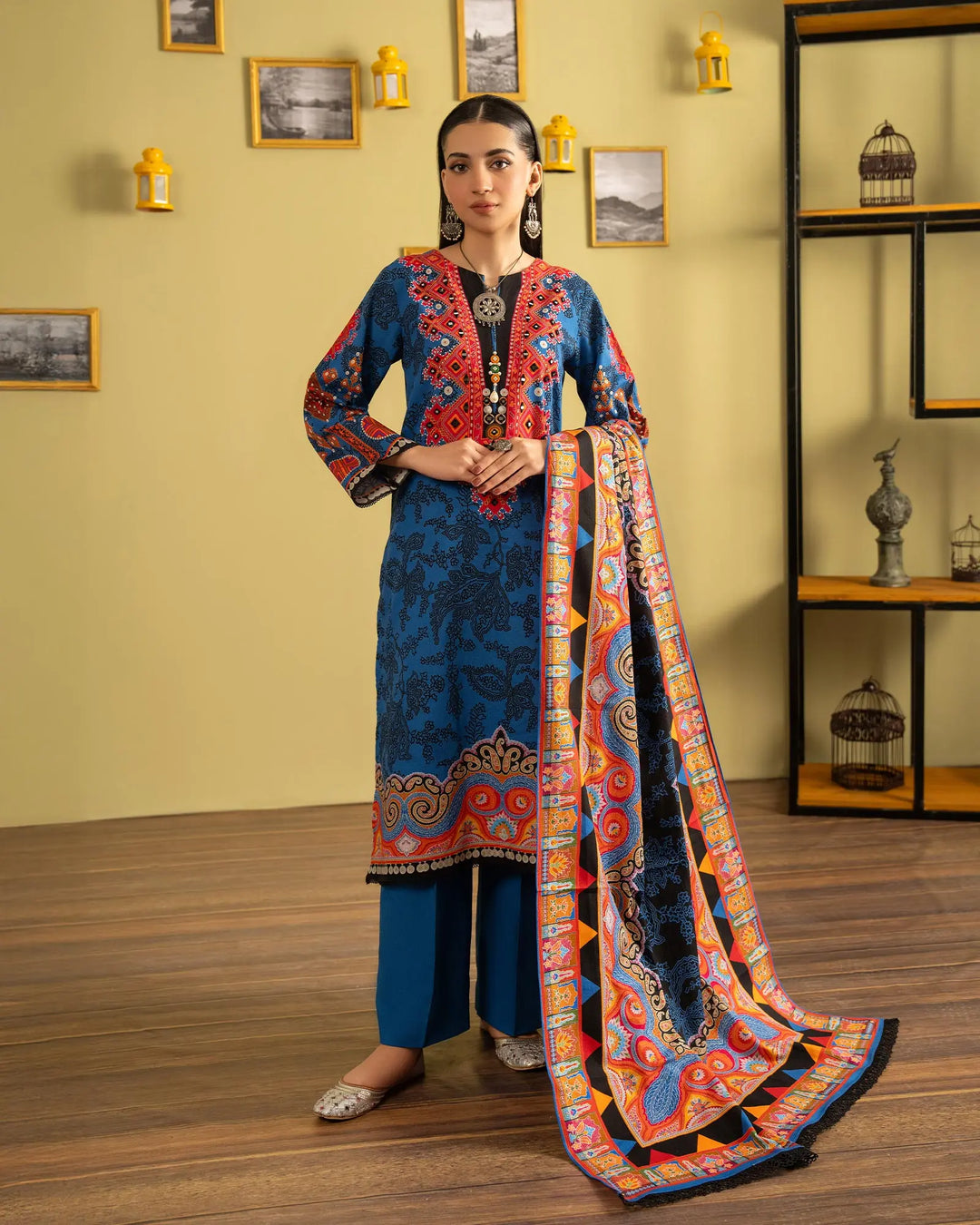 3 Piece - Printed Embroidered Khaddar Suit Unstitched | UNFF035-KD - Sha Posh Textile