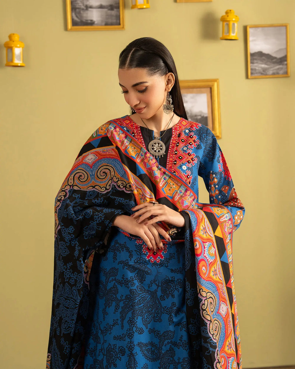 3 Piece - Printed Embroidered Khaddar Suit Unstitched | UNFF035-KD - Sha Posh Textile