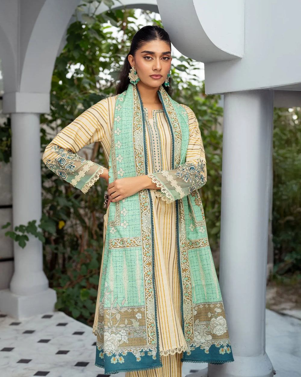 3 Piece - Printed Embroidered Khaddar Suit Unstitched | UNFF038-KD - Sha Posh Textile