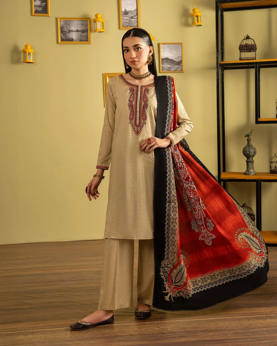 3 Piece - Printed Embroidered Khaddar Suit Unstitiched | UNFF007-KD - Sha Posh Textile