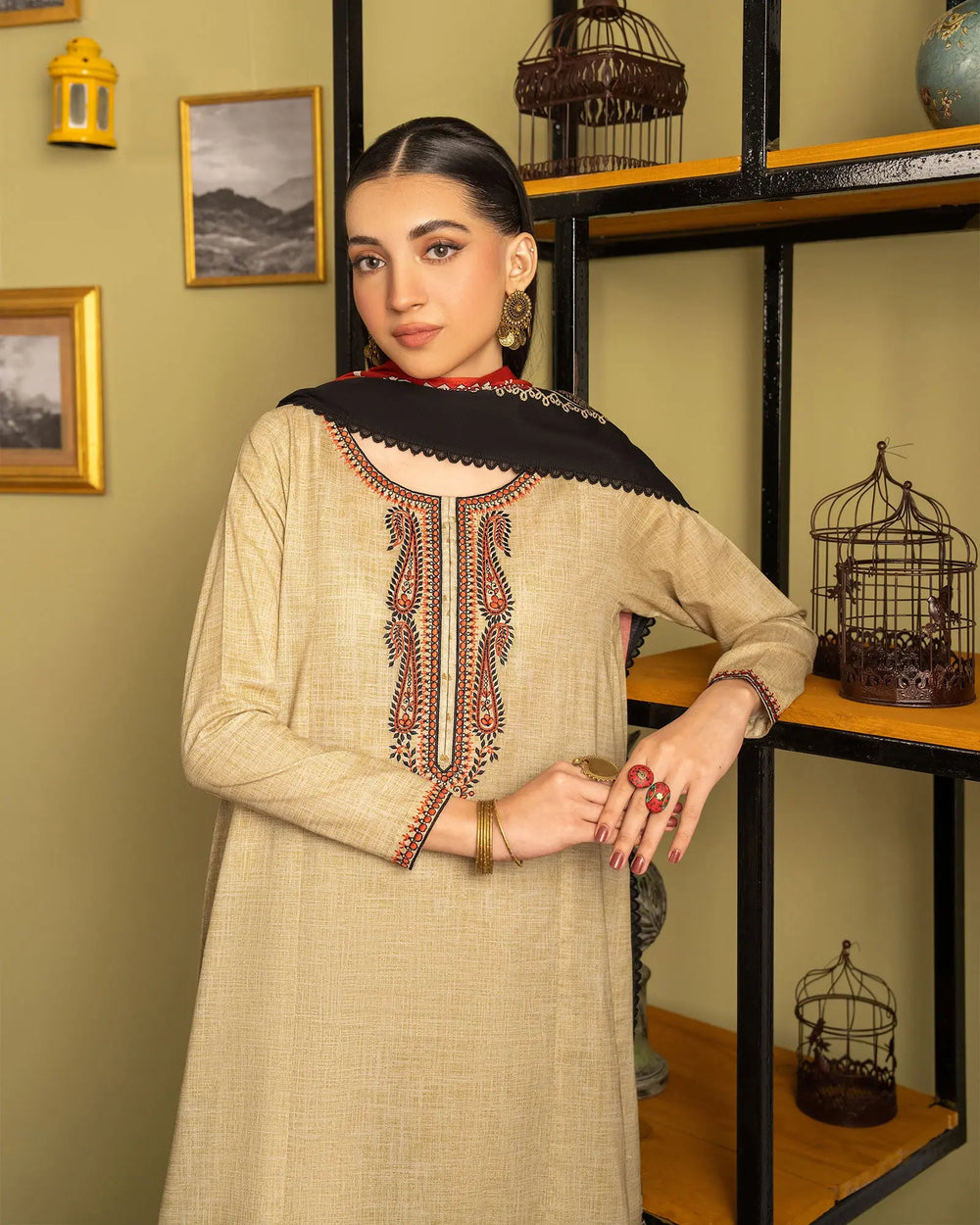 3 Piece - Printed Embroidered Khaddar Suit Unstitiched | UNFF007-KD - Sha Posh Textile