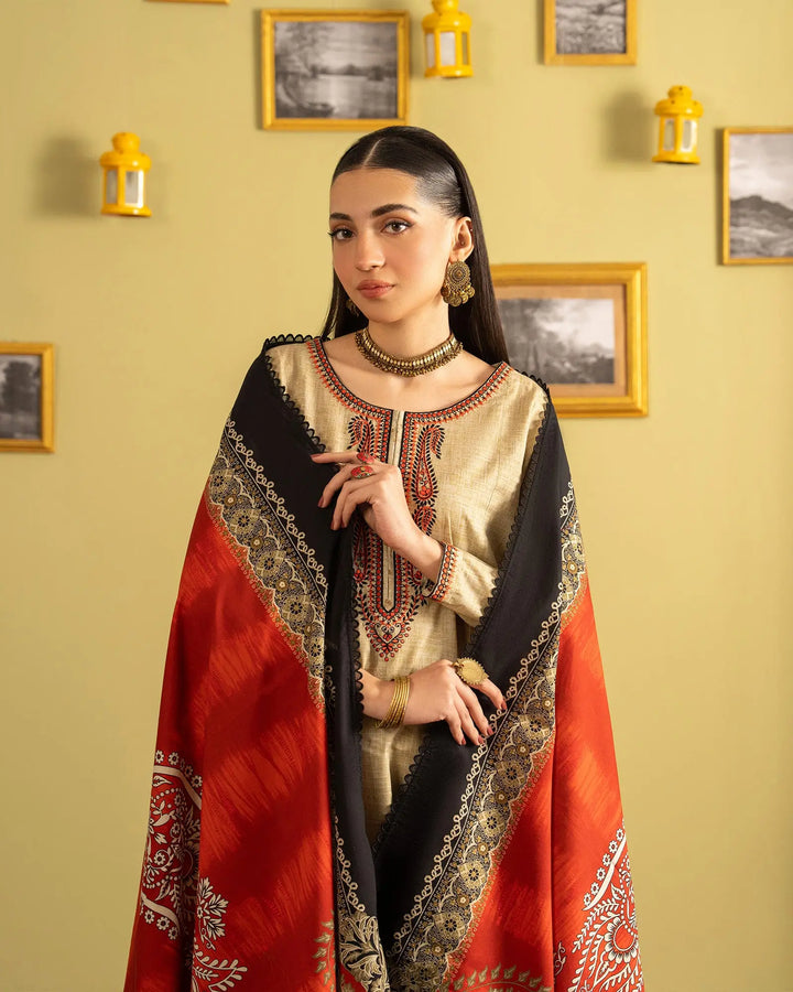 3 Piece - Printed Embroidered Khaddar Suit Unstitiched | UNFF007-KD - Sha Posh Textile