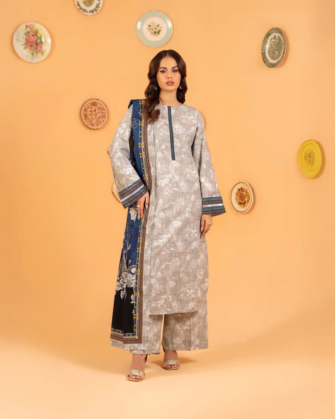 3 Piece - Printed Khaddar Suit Unstitched | UNFF008-KD - Sha Posh Textile