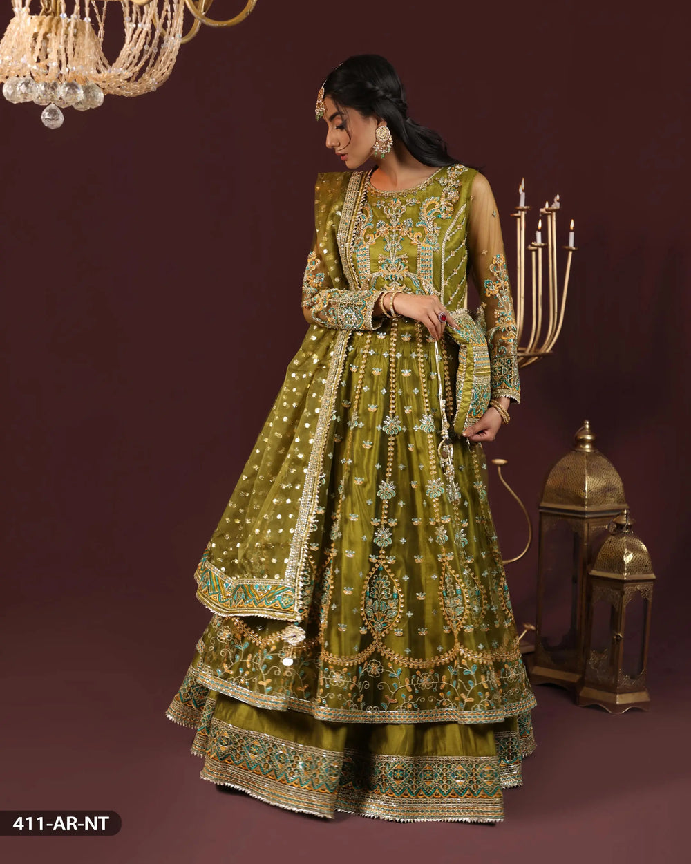 3-Piece Ready-To-Wear Net Peshwas | 411-AR-NT - Sha Posh Textile