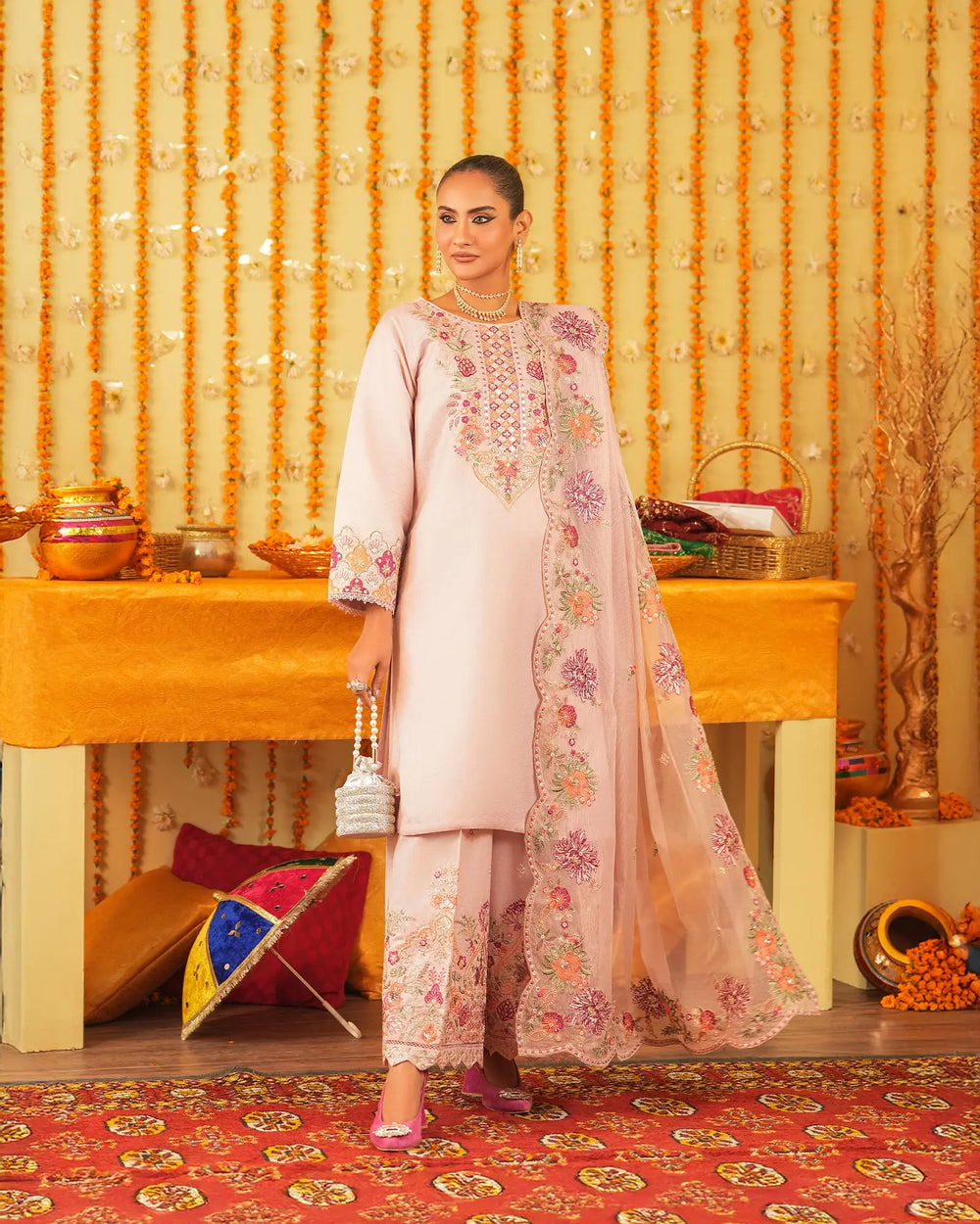 3-Piece Ready-to-Wear Chambery Katan Suit | 4087-SJ-S.KTN - Sha Posh Textile
