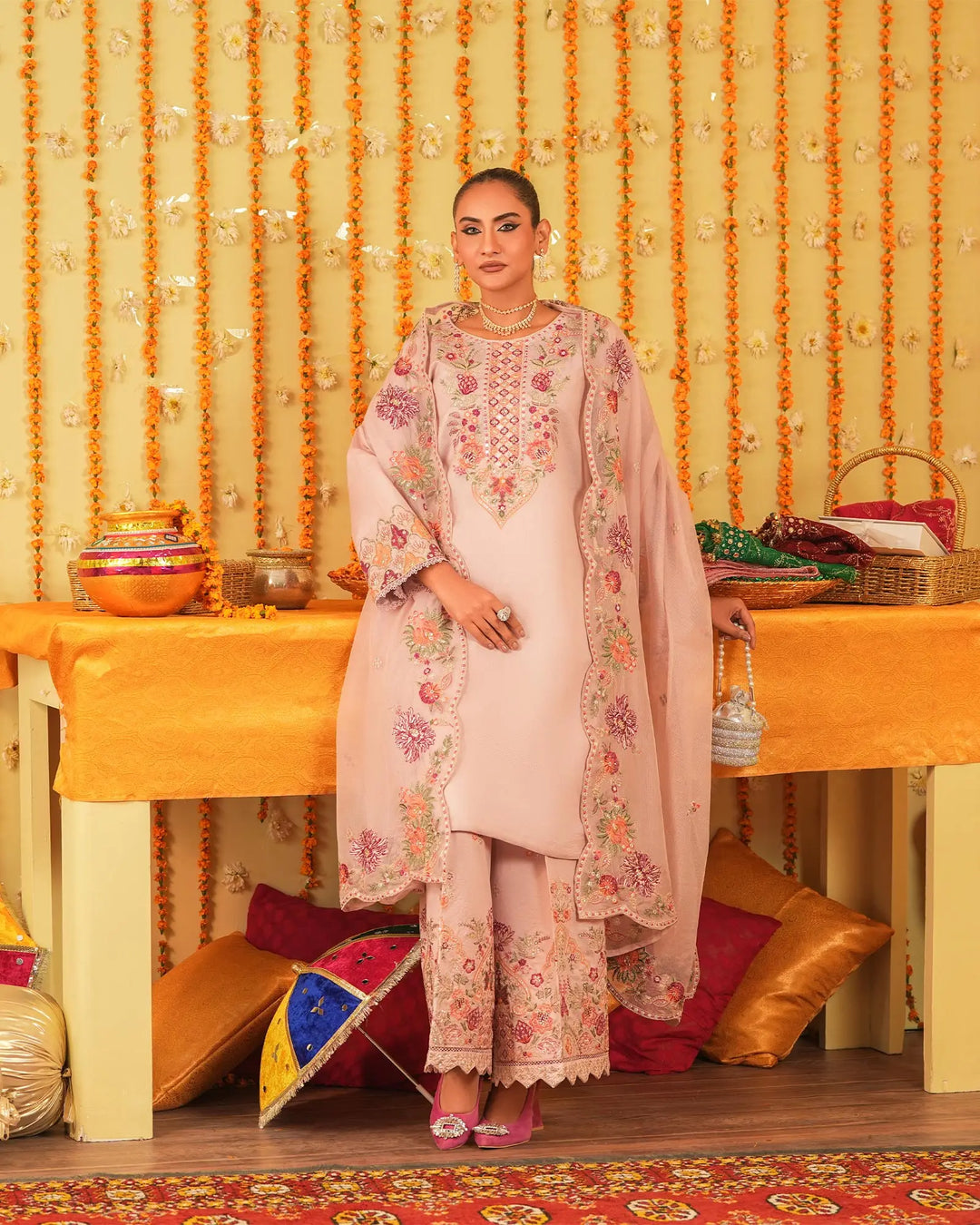 3-Piece Ready-to-Wear Chambery Katan Suit | 4087-SJ-S.KTN - Sha Posh Textile