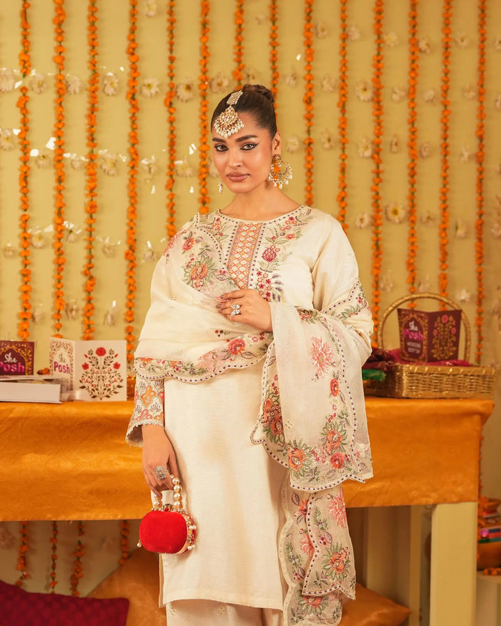 3-Piece Ready-to-Wear Chambery Katan Suit | 4087-SJ-S.KTN - Sha Posh Textile
