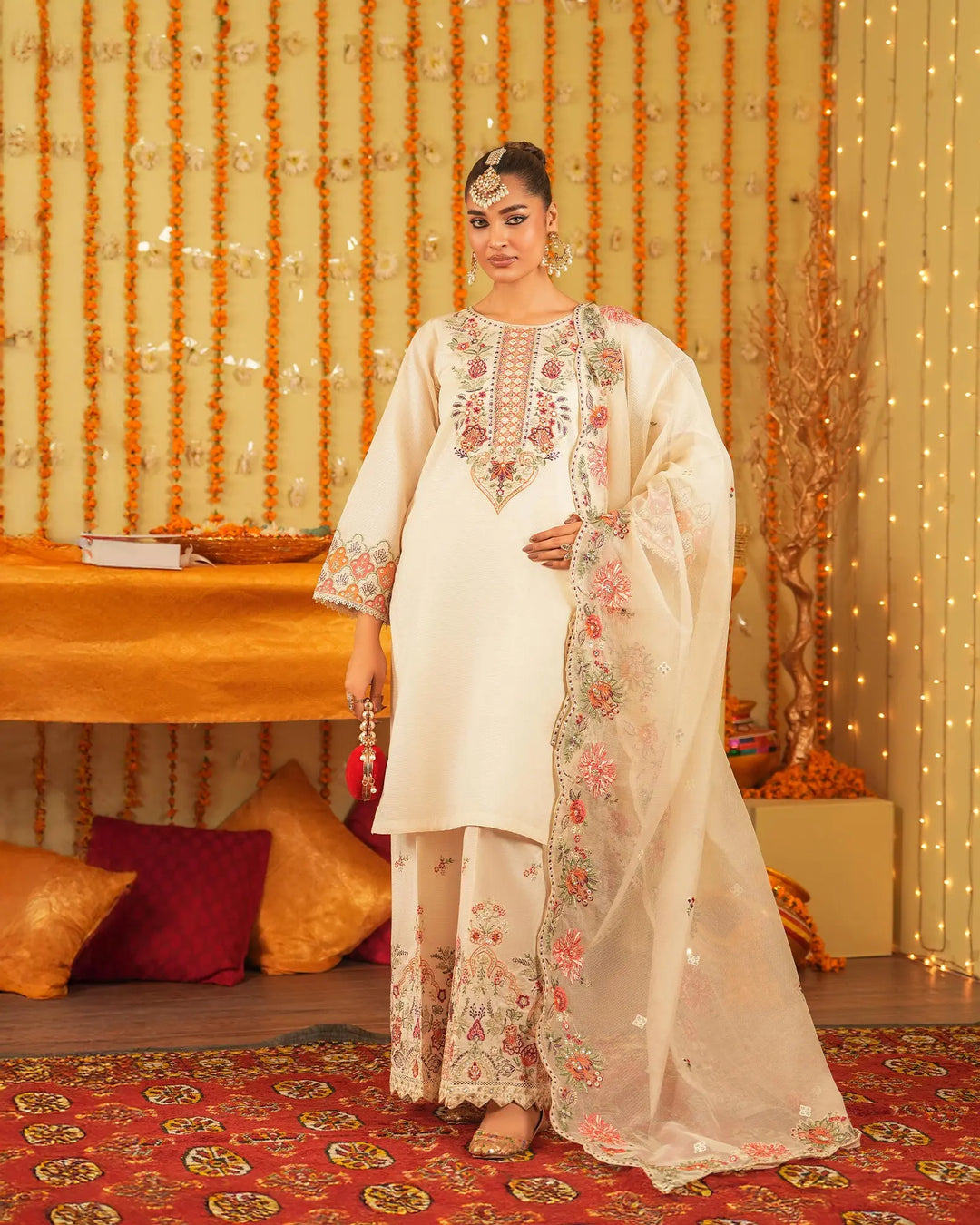 3-Piece Ready-to-Wear Chambery Katan Suit | 4087-SJ-S.KTN - Sha Posh Textile