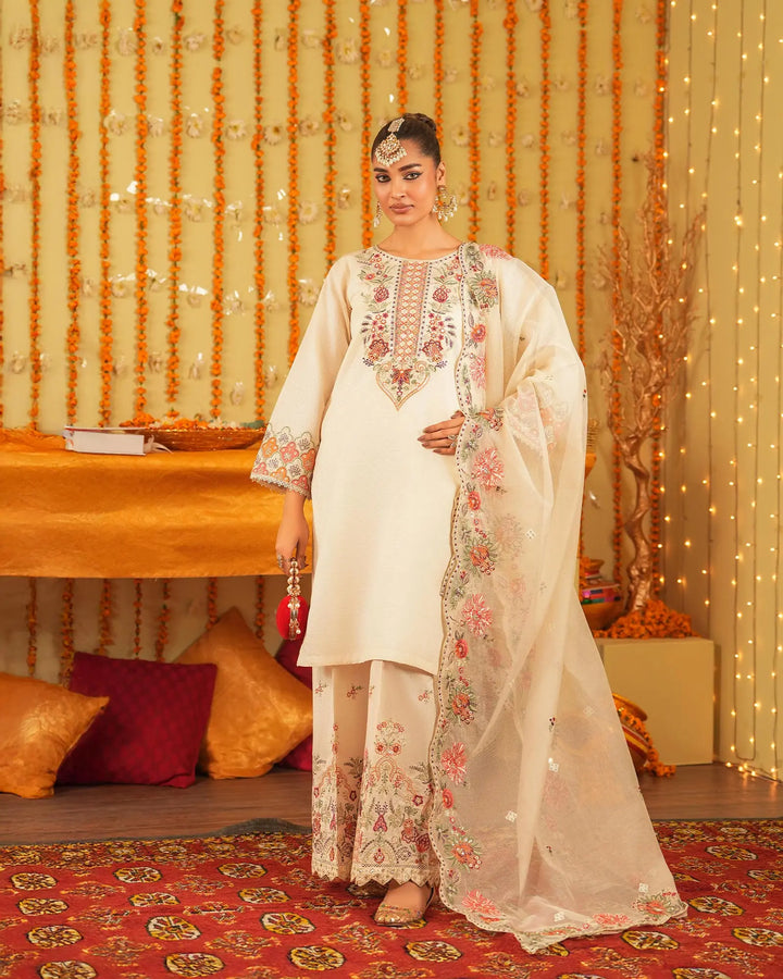 3-Piece Ready-to-Wear Chambery Katan Suit | 4087-SJ-S.KTN - Sha Posh Textile