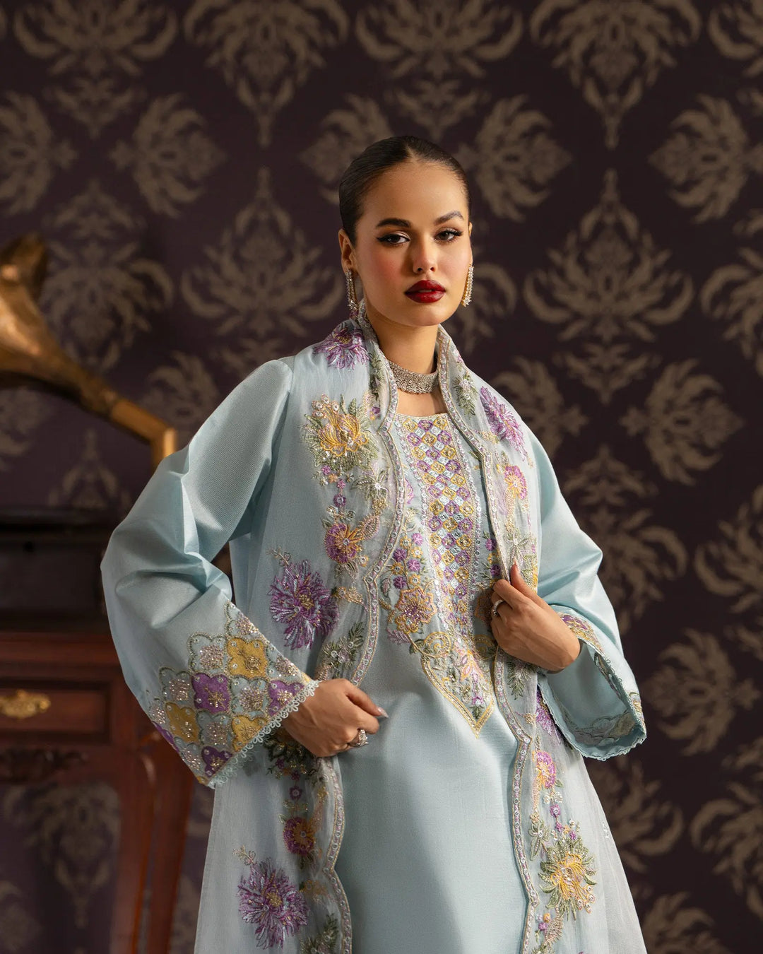 3-Piece Ready-to-Wear Chambery Katan Suit | 4087-SJ-S.KTN - Sha Posh Textile