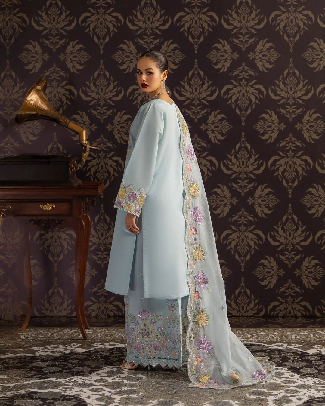 3-Piece Ready-to-Wear Chambery Katan Suit | 4087-SJ-S.KTN - Sha Posh Textile
