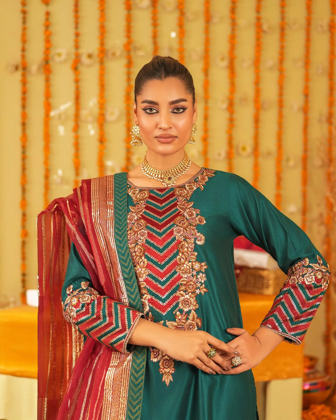 3-Piece Ready-to-Wear Chambery Katan Suit | 9731-IG-S.KTN - Sha Posh Textile