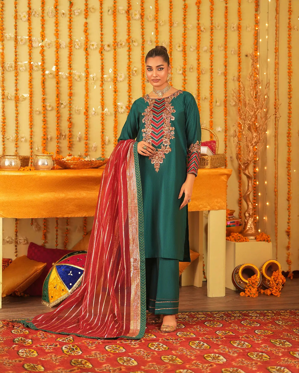 3-Piece Ready-to-Wear Chambery Katan Suit | 9731-IG-S.KTN - Sha Posh Textile