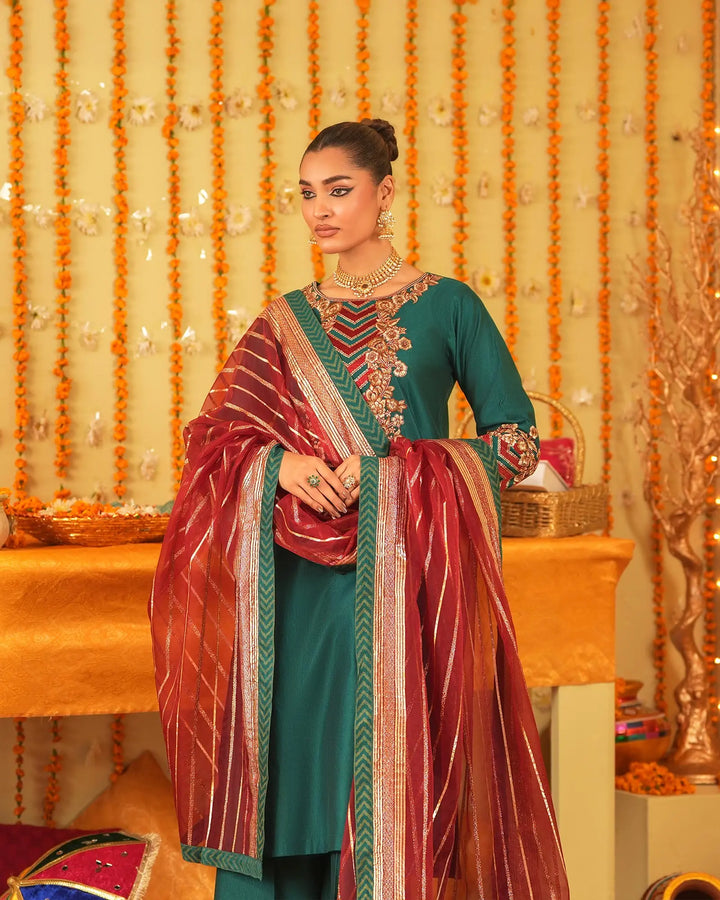 3-Piece Ready-to-Wear Chambery Katan Suit | 9731-IG-S.KTN - Sha Posh Textile