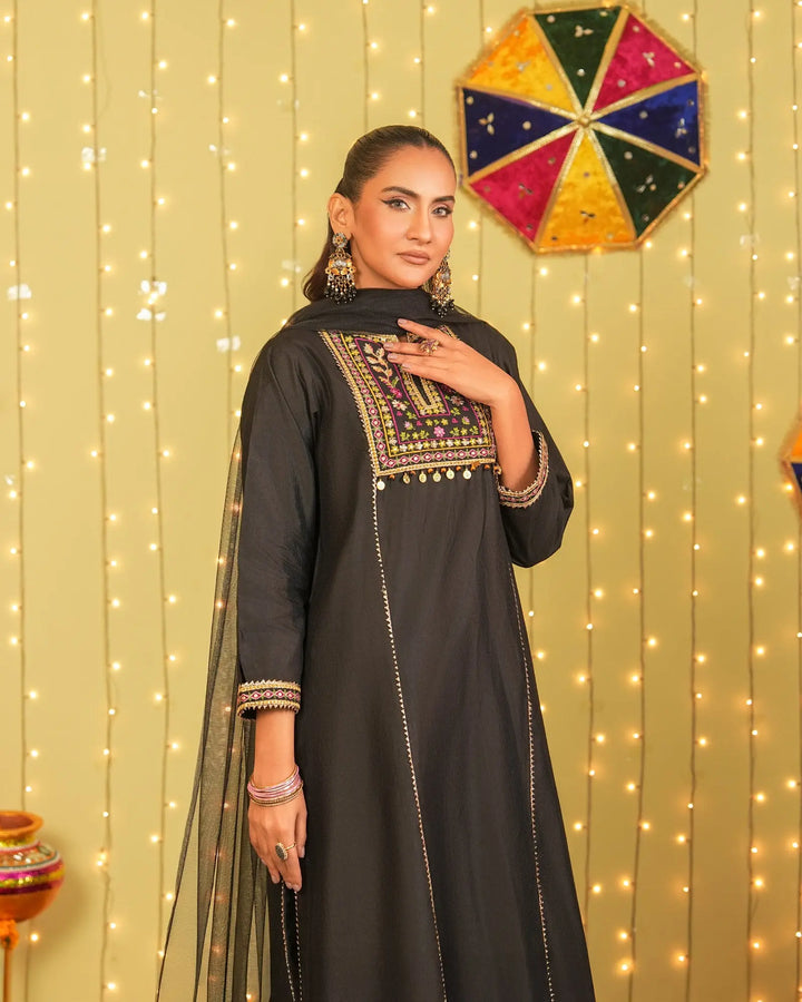 3-Piece Ready-to-Wear Chambray Katan Suit | 1305-NA-S.KTN - Sha Posh Textile