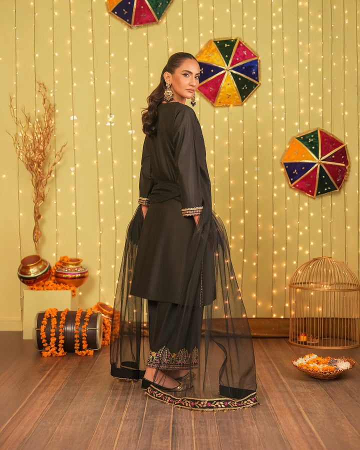 3-Piece Ready-to-Wear Chambray Katan Suit | 1305-NA-S.KTN - Sha Posh Textile