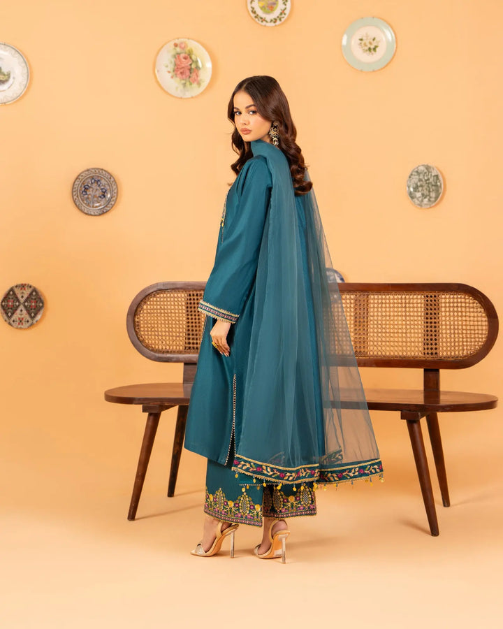 3-Piece Ready-to-Wear Chambray Katan Suit | 1305-NA-S.KTN - Sha Posh Textile