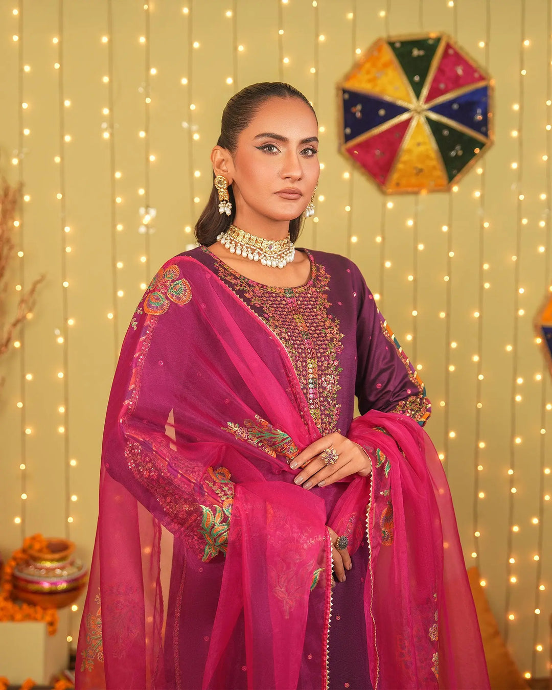 3 Piece Chambray Katan Suit Stitched | 2267-AF-S.KTN - Sha Posh Textile