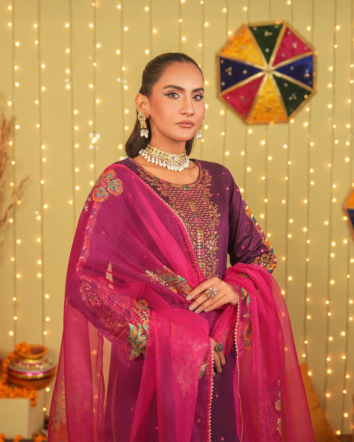 3 Piece Chambray Katan Suit Stitched | 2267-AF-S.KTN - Sha Posh Textile
