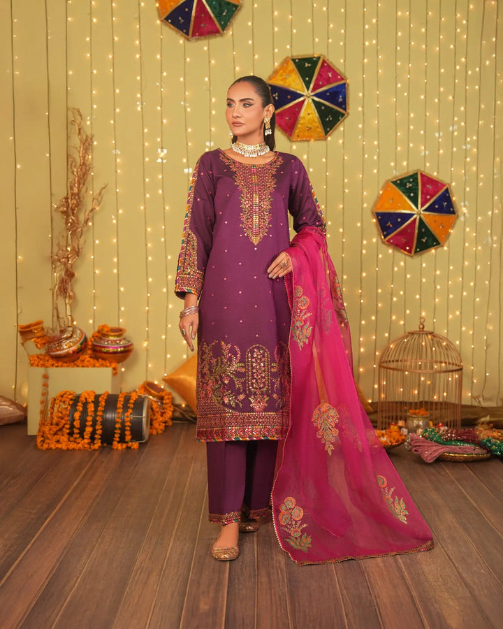 3 Piece Chambray Katan Suit Stitched | 2267-AF-S.KTN - Sha Posh Textile
