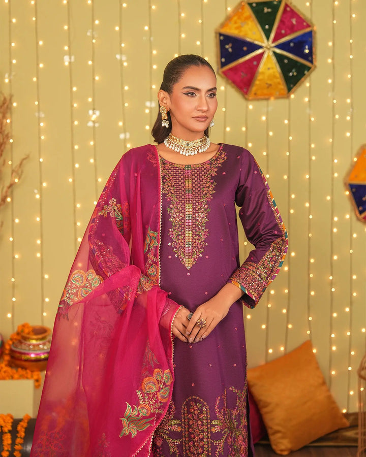 3 Piece Chambray Katan Suit Stitched | 2267-AF-S.KTN - Sha Posh Textile