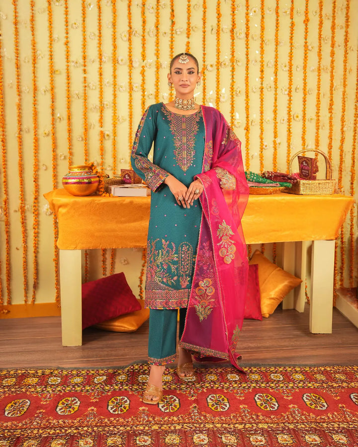 3 Piece Chambray Katan Suit Stitched | 2267-AF-S.KTN - Sha Posh Textile