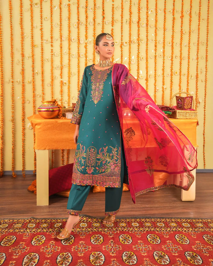 3 Piece Chambray Katan Suit Stitched | 2267-AF-S.KTN - Sha Posh Textile
