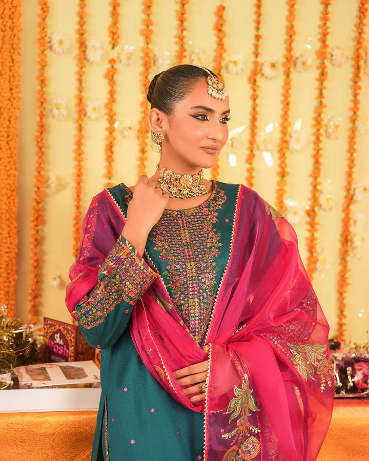 3 Piece Chambray Katan Suit Stitched | 2267-AF-S.KTN - Sha Posh Textile