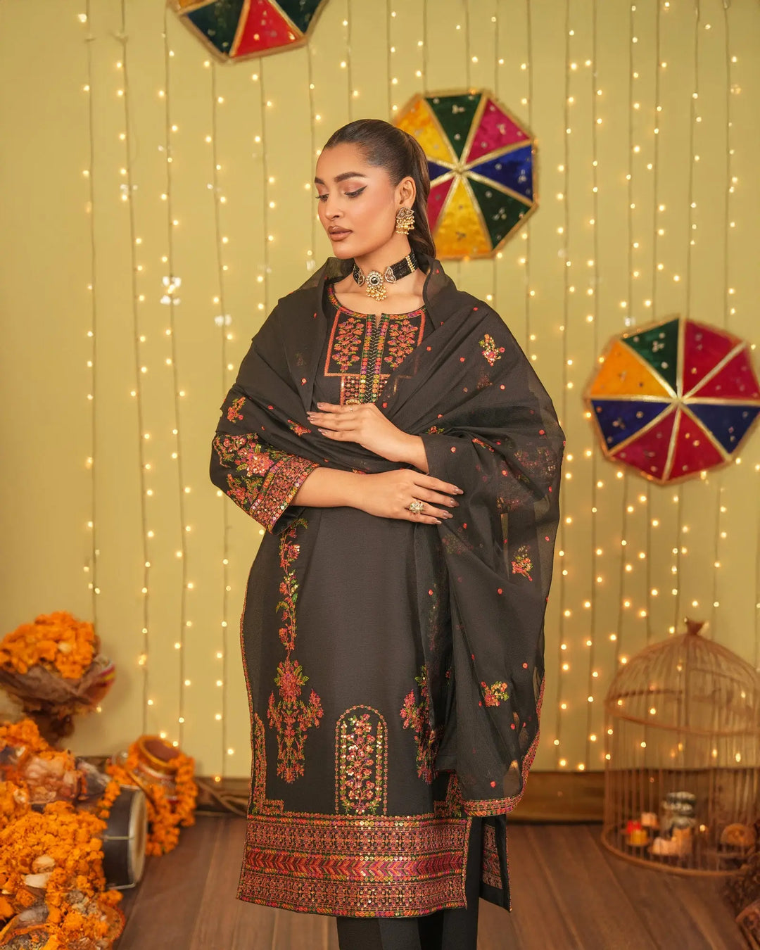 3 Piece Chambray Katan Suit Stitched | 2268-AF-S.KTN - Sha Posh Textile