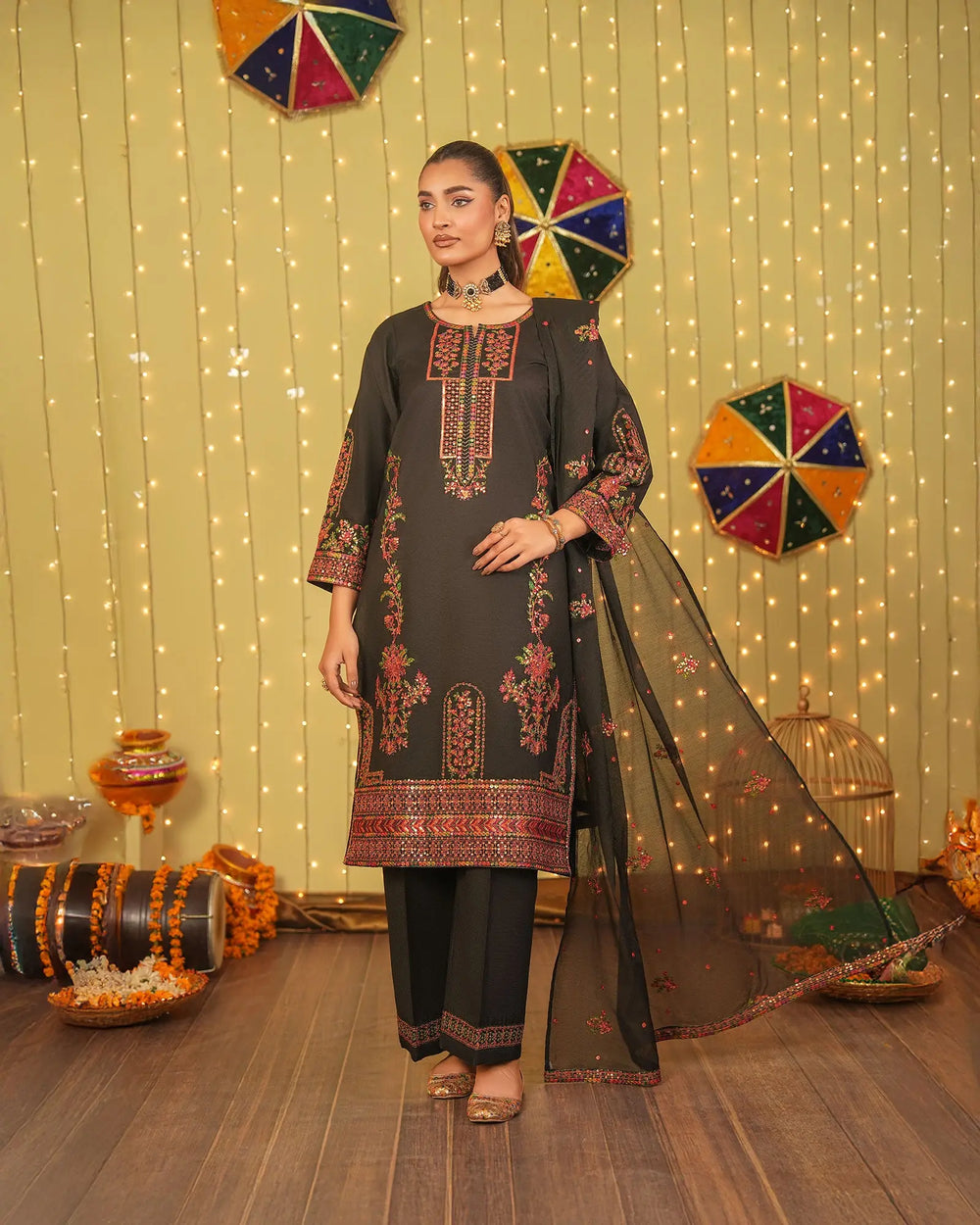 3 Piece Chambray Katan Suit Stitched | 2268-AF-S.KTN - Sha Posh Textile