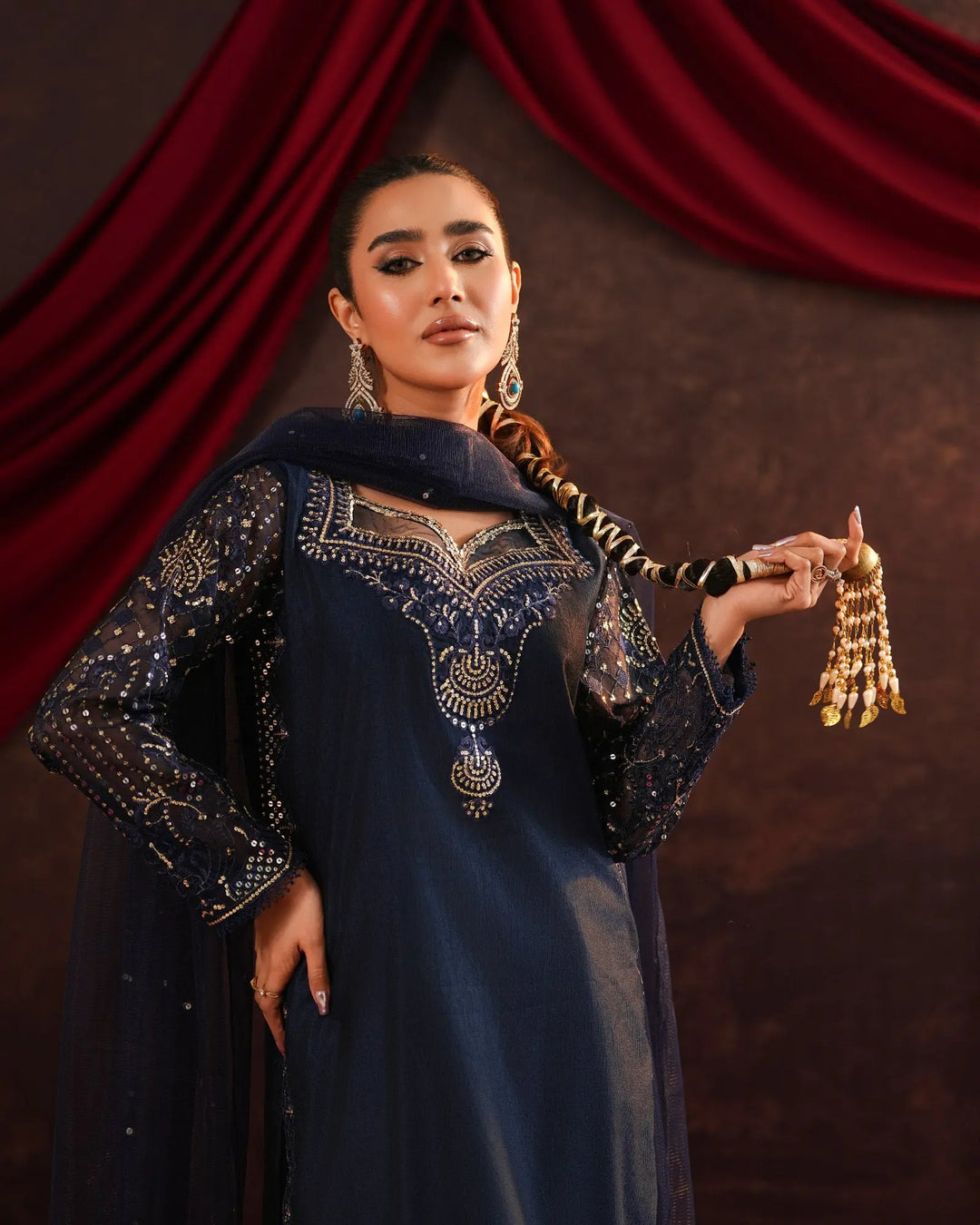3-Piece Ready-to-Wear Chambray Katan Suit | 2273-AF-S.KTN - Sha Posh Textile
