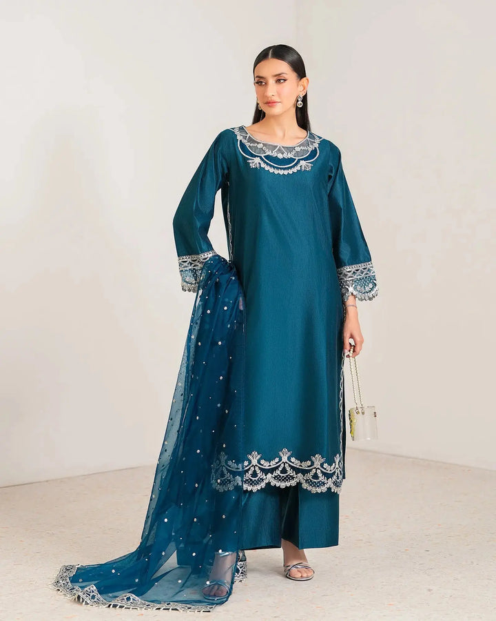3-Piece Ready-to-Wear Chambray Katan Suit | 2279-AF-S.KTN Sha Posh Textile