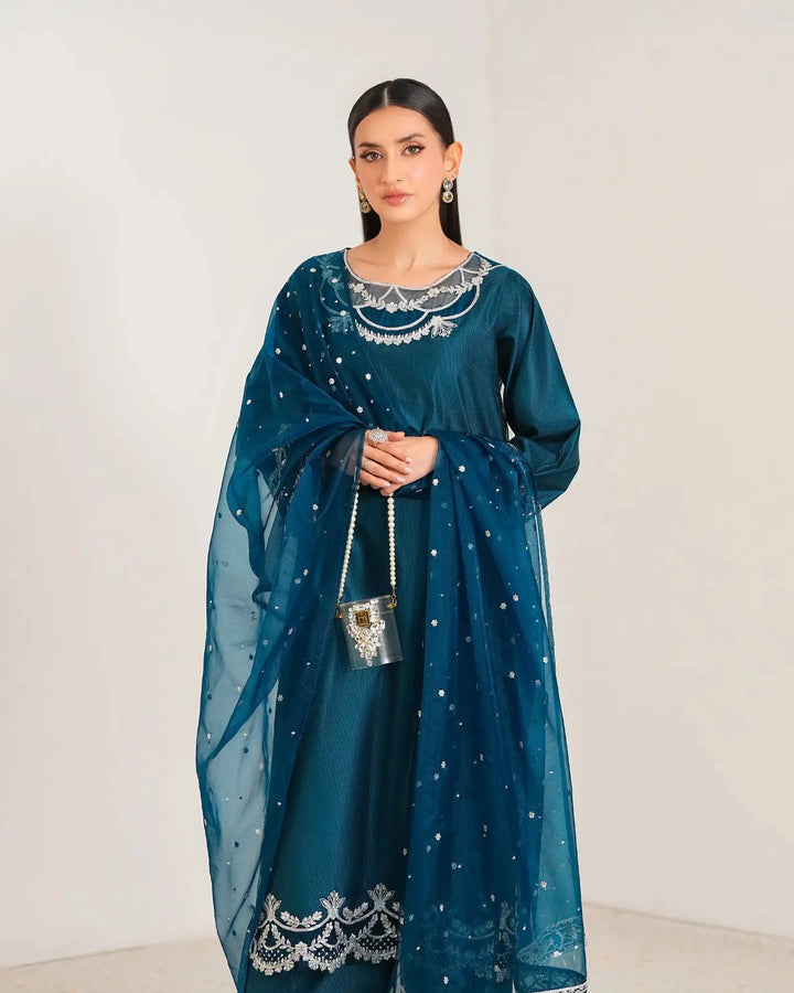 3-Piece Ready-to-Wear Chambray Katan Suit | 2279-AF-S.KTN Sha Posh Textile