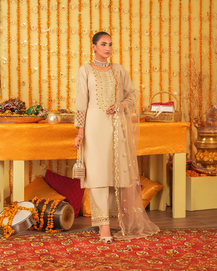 3-Piece Ready-to-Wear Chambray katan Suit| 2233-AF-S.KTN - Sha Posh Textile