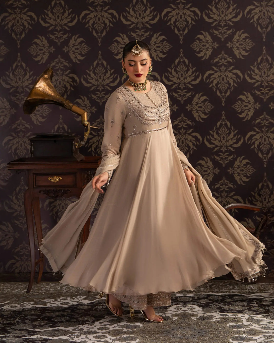3-Piece Ready-to-Wear Chiffon Frock | 4085-SJ-CF - Sha Posh Textile