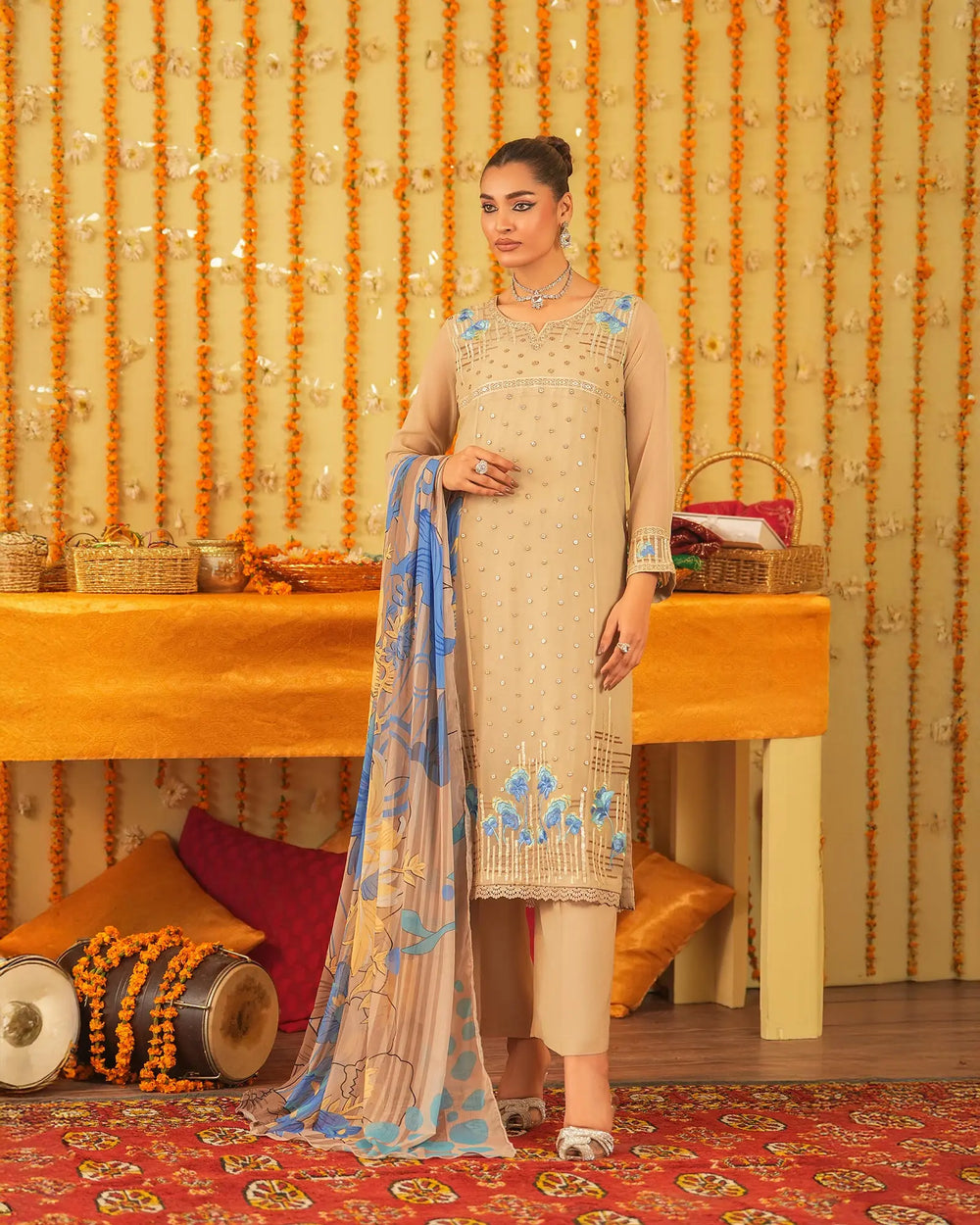 3-Piece Ready-to-Wear Chiffon Suit | 305-BG-CF - Sha Posh Textile